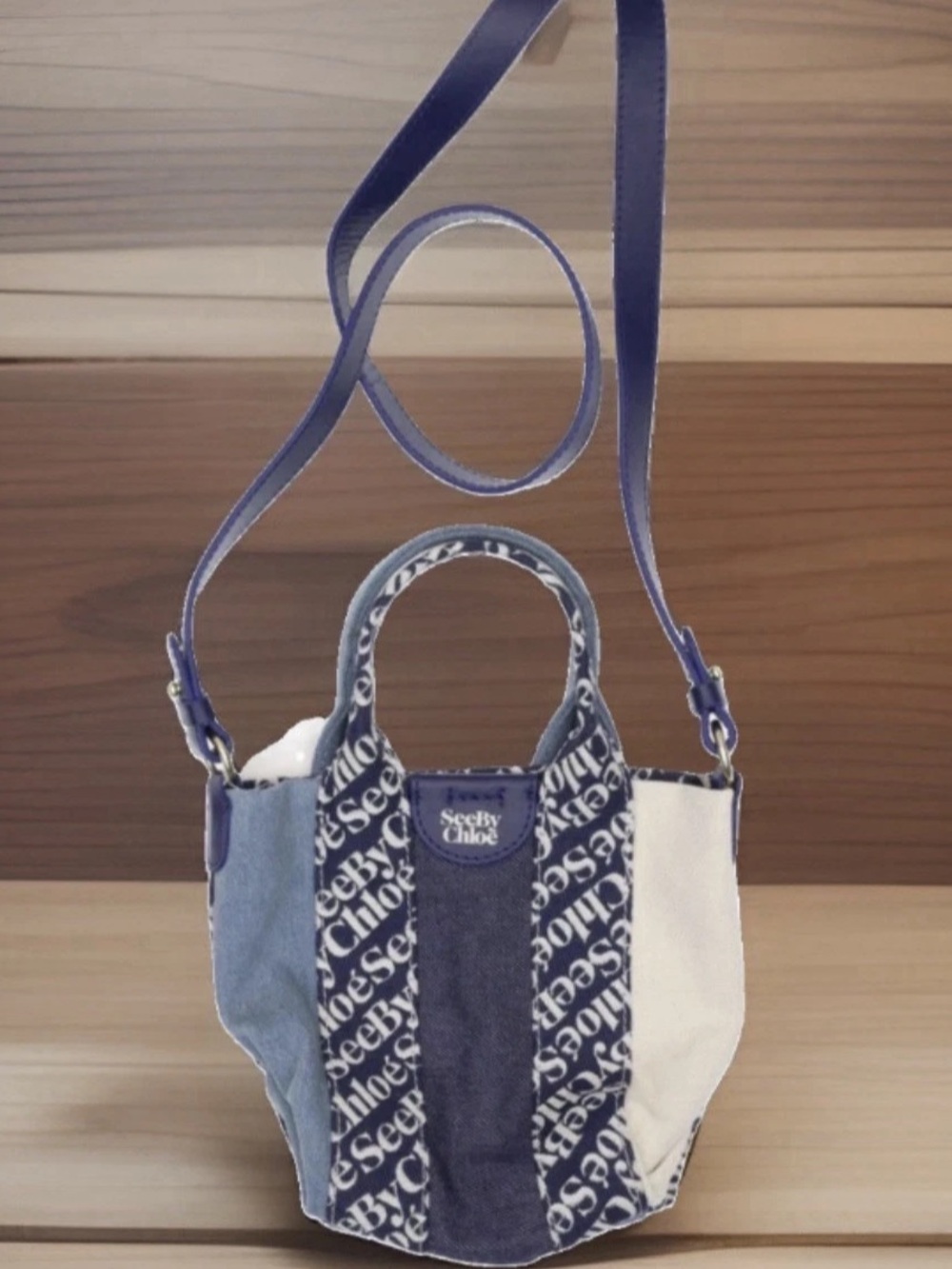 SEE BY CHLOÉ Mini Laetizia is Crossbody Bag Tote Colorblock Denim 2Way Purse New